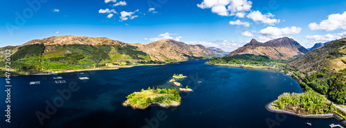 Obraz na płótnie Loch Leven from a drone, Glencoe, Highland, Scotland w salonie