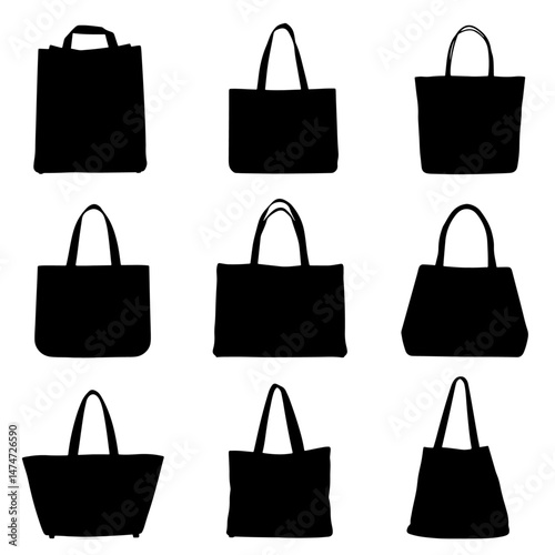 Set bag silhouette isolated vector on white background 