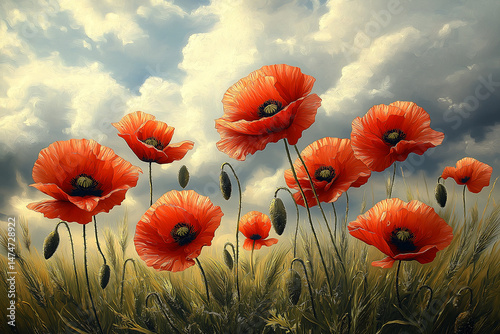 poppies flower in a field, memorial day background of poppies flowers memorial day