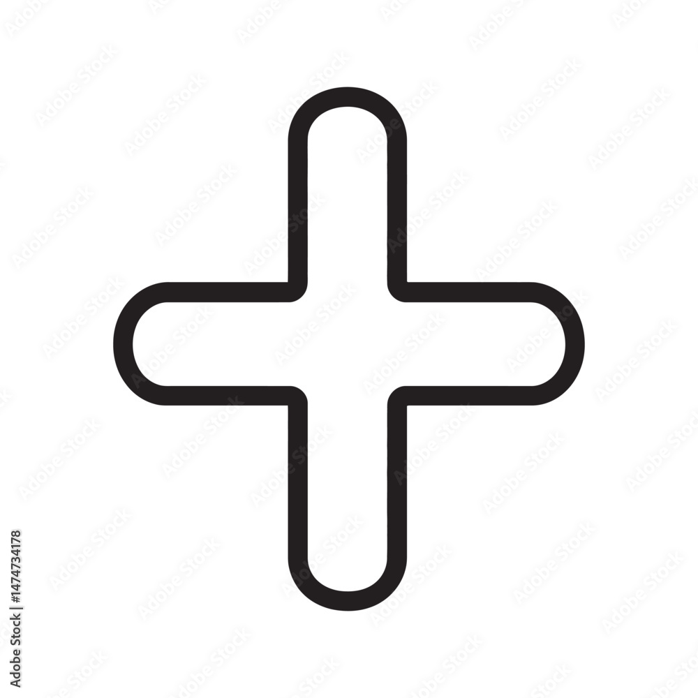 Obraz premium A bold black plus symbol features rounded ends against a transparent backdrop