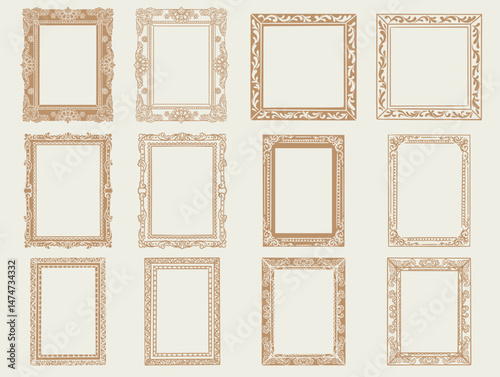 Hand drawn frames. Vintage doodle sketch picture frame. Border design and golden components design for wedding invite, menus, certificates, boutiques, spa and logo design.