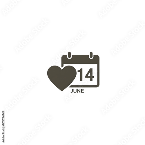 Calendar heart june fourteenth date love valentine romance reminder event appointment schedule day icon on transparent background
