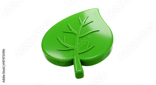 Free Download Glossy green leaf icon 3d rendering isolated on white background. Cartoon plastic style icon - GFXLoad