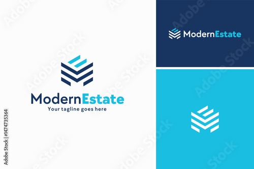 Stripes hexagon box with letter E and M or ME EM Monogram for Apartment Building Real Estate Property Logo Design