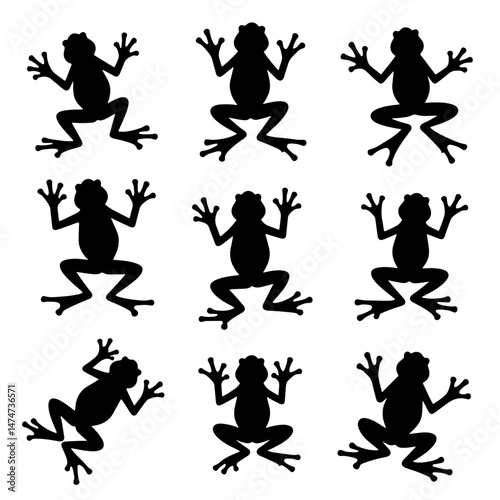 Set frog silhouette isolated vector on white background