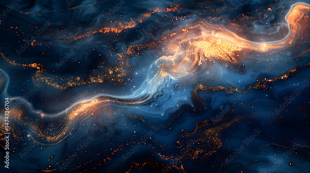 Fototapeta premium Cosmic Nebula with Blue Gold Swirl.