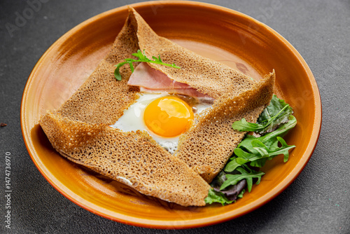 Photos Galette sarrasin fried egg in crepe Breton galette galette complete fresh delici