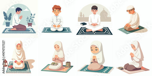 Vector Set: Muslim People Praying