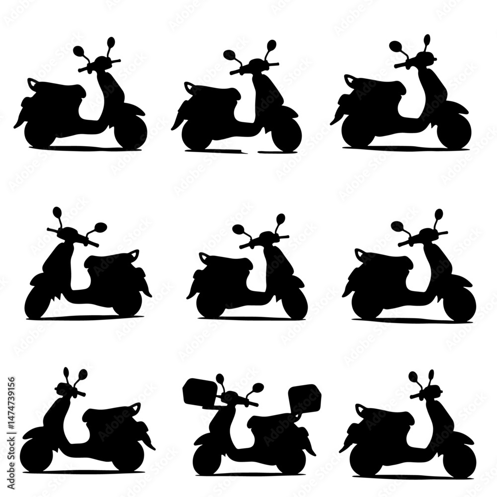 Set of Scooter illustration on white background, Scooter bundle design