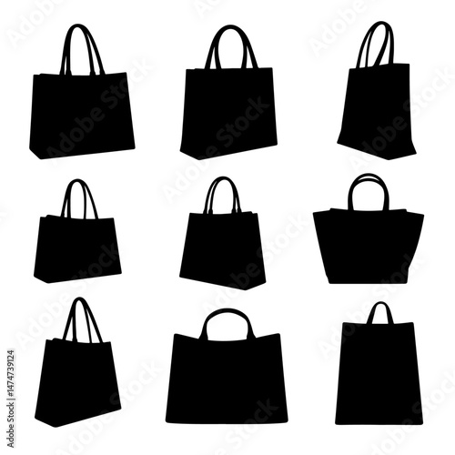 Black and white sillhouette of a fashion bag isolated white background