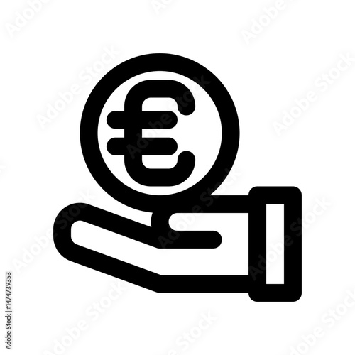 Hand Holding Euro Coin Icon Representing Financial Support and Currency Transactions