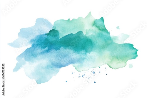 Abstract watercolor splash of soft, pastel hues.  Delicate blend of light blues, greens, and teals.  A textured, uneven  form