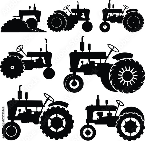 Tractor Icon Silhouette Set | Farming Machine Vector Art Agricultural Tractor Silhouettes | Farming & Equipment Icons

