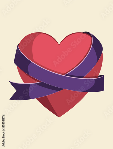 Purple Ribbon Vector Design for Overdose Awareness Day – Symbolizing Support, Recovery, and Memorial with Solid Colors for Healing and Hope in Overdose Prevention