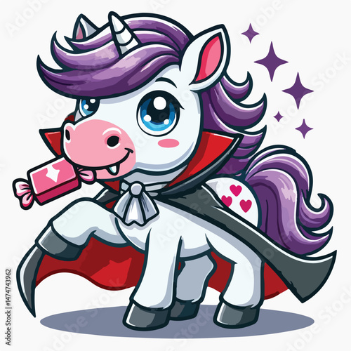 Cute Horse Dracula Vampire Cartoon Vector Icon Illustration