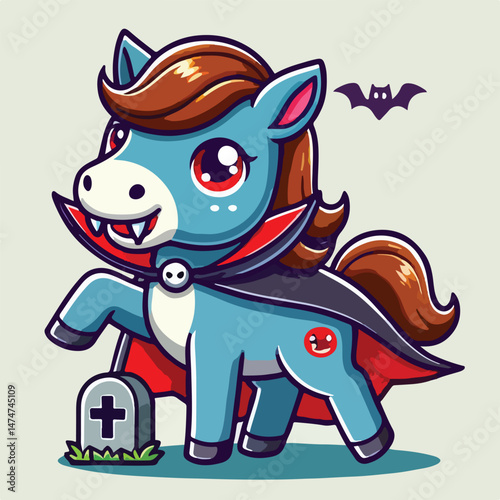 Cute Horse Dracula Vampire Cartoon Vector Icon Illustration