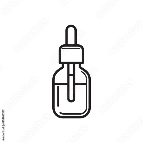A minimal shows a liquid dropper bottle in bold outline on white