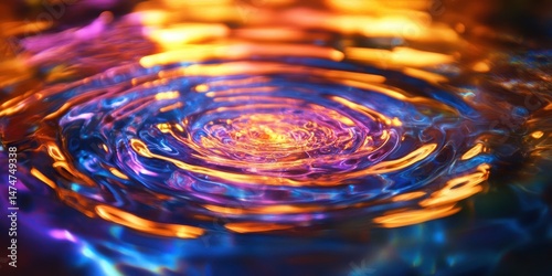 Vibrant Colorful Water Ripple Effect with Orange Blue Purple Light