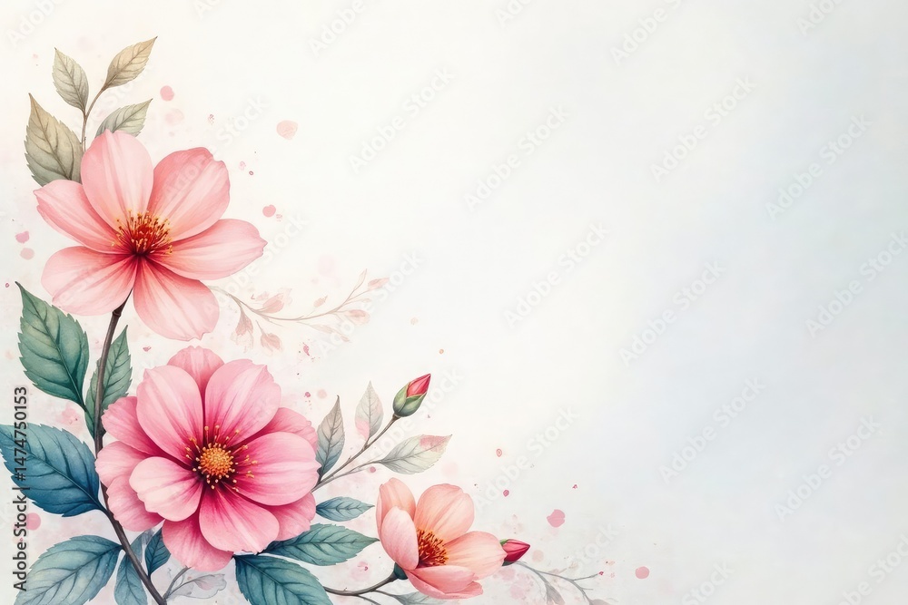 Fototapeta premium Delicate watercolor floral design, pastel hues , texture, background