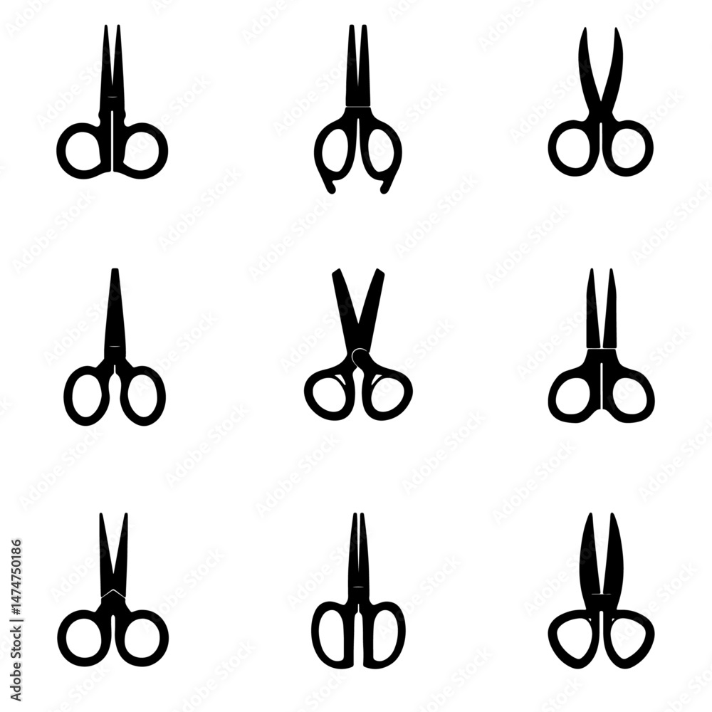 Set scissors silhouette isolated vector on white background