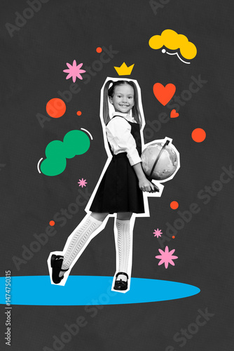 Trend template sketch design photo collage of silhouette young irl stand smile hold globe classroom collage college courses doodle drawing photo