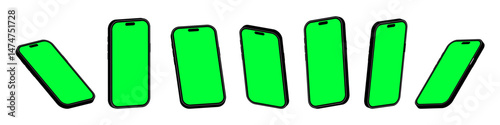 Isometric Smartphone Mockup with Green Screen Vector Set