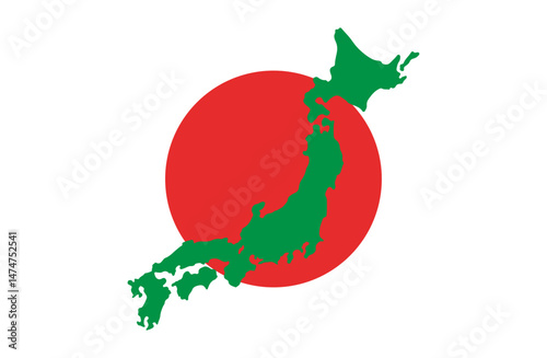 Japan Map with National Flag – Flat Vector Illustration