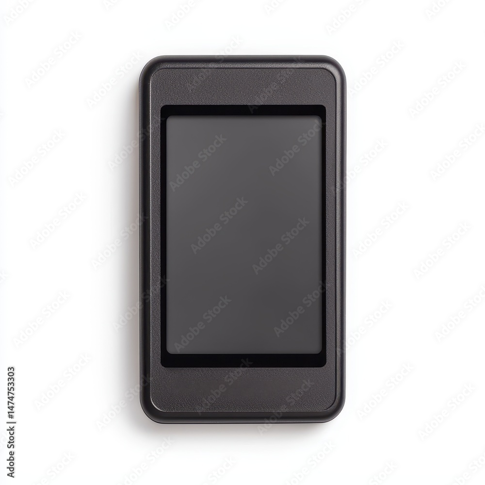 Modern Minimalist Black Touchscreen Device on White Background Modern Minimalist Black Touchscreen Device on White Background