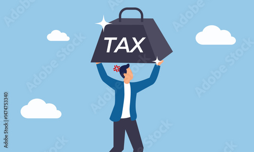 Businessman holding a tax with a success sign, symbolizing a new business idea concept