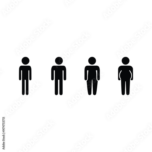 Human Body Icon Collection. Human Body Silhouette Illustrations From Thin To Fat Shapes.