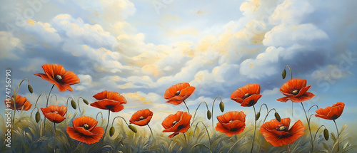 poppies flower in a field, memorial day background of poppies flowers memorial day