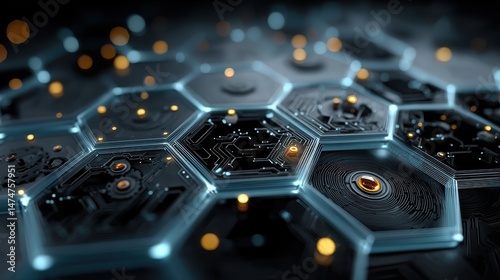 vector illustration gear wheel hexagons and circuit board hi tech digital technology and engineering digital telecom technology concept abstract futuristic on light blue colo.stock image