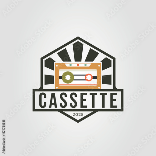 Cassette logo design for retro vibes. Perfect for music labels, vintage brands, or podcasts. Nostalgic and trendy aesthetic appeal.
