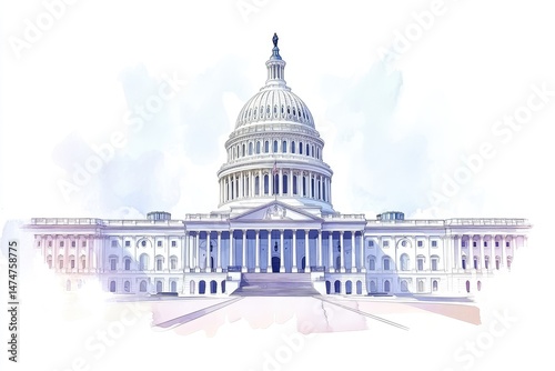 Watercolor depiction of the US Capitol building