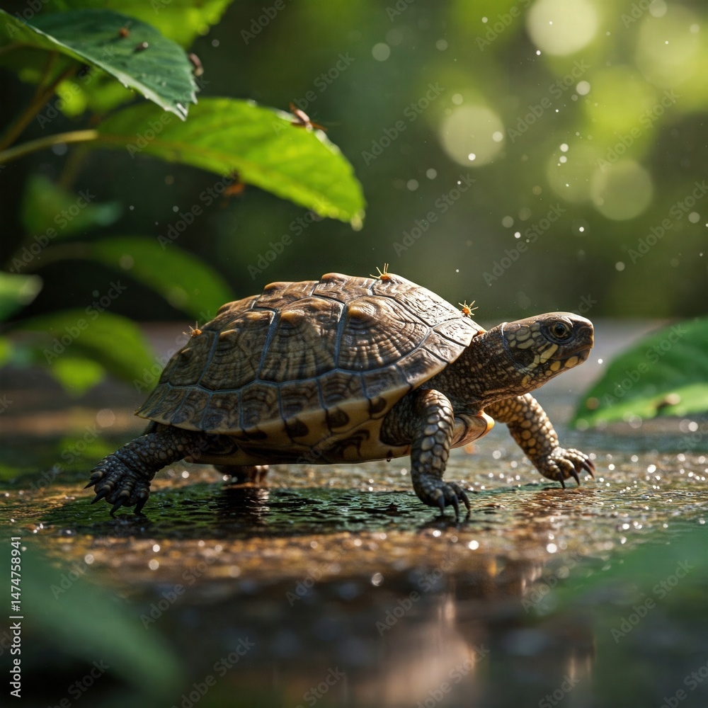 Fototapeta premium Macro Turtle Walking on Stone – World Turtle Day | World Sea Turtle Day | Sea Turtle | Save Turtle | 4K HD High Quality Turtle Laptop Desktop 16:9 Wallpaper Background