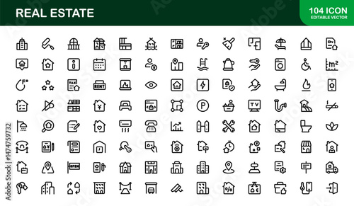 Property and Real Estate Premium Icons. Professional, Modern Residential, Commercial, and Architecture Symbol Set for Real Estate Marketing and Branding line style