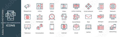 contact and communication icon set. with icon online meeting, social network, news, Network, website