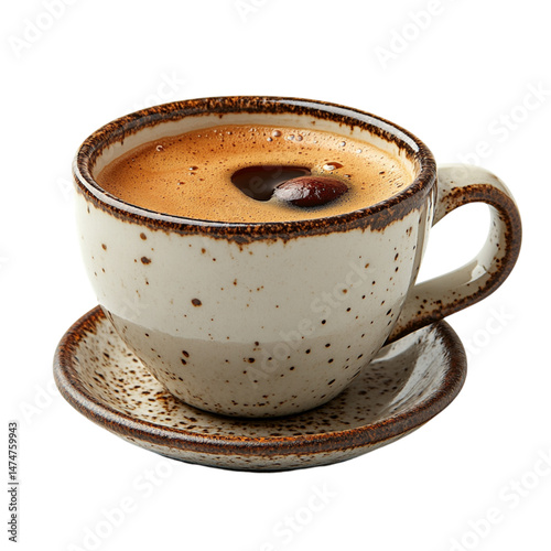 Rich Aromatic Espresso Coffee in Rustic Cup on Saucer Perfect for Cafe Menu Design Breakfast Beverage Hot Drink Morning Energy Caffeine Boost Warm Cozy Drink Delicious Coffee Break Time Bar Foam Dark 