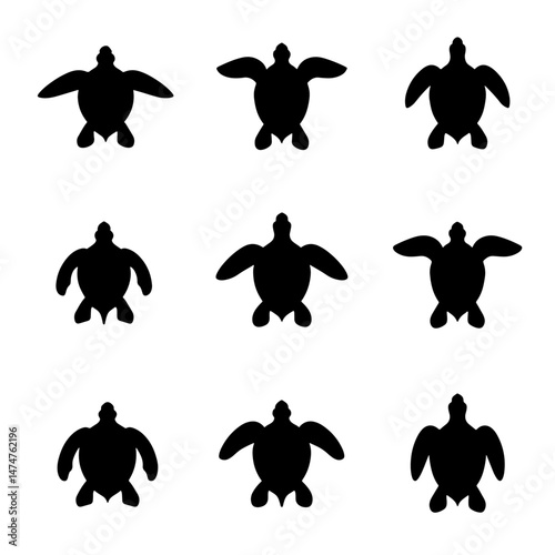 Silhouette of Sea turtle vector icon set illustration isolated on white background.