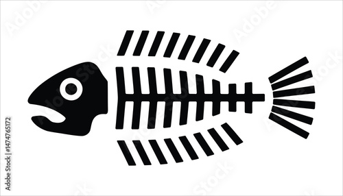 Fish Skeleton Icon Isolated on White Background Vector Illustration.