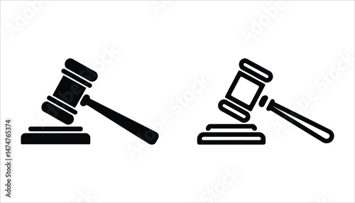 Justice Gavel Icon Black and White Simple Vector Illustration