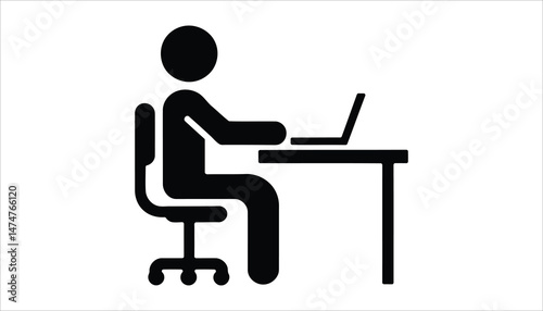 Work from Home Icon Black Silhouette of Person Using Laptop at Desk