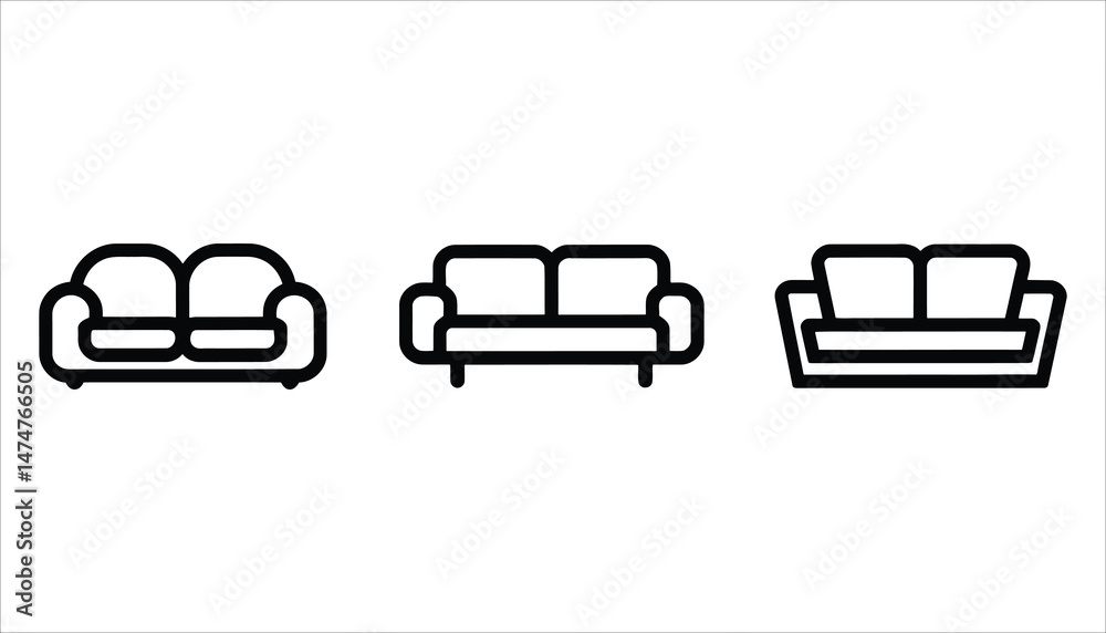 Obraz premium Black Couch Icons Isolated on White. Home Furniture Vector Design.