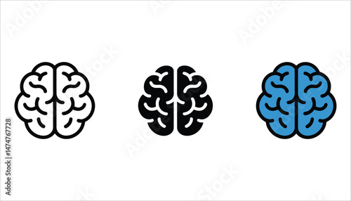 Human Brain Icon with Different Styles and Design for Mind and Intelligence
