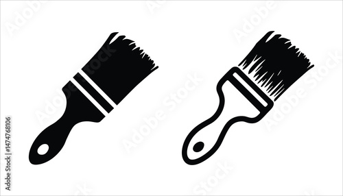 Set of Two Different Paint Brushes Icon Vector Illustration for Art and Painting