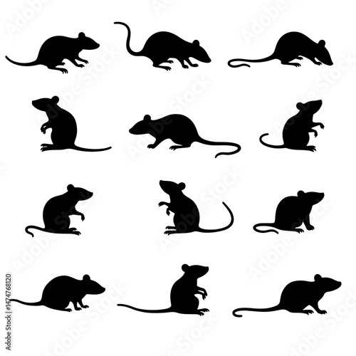 Set mouse silhouette isolated vector on white background