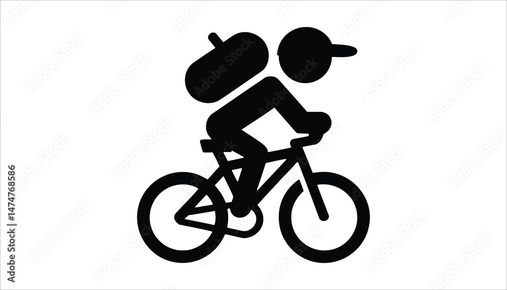 Fototapeta premium Biker with Backpack Icon – Minimalist Cycling Illustration.