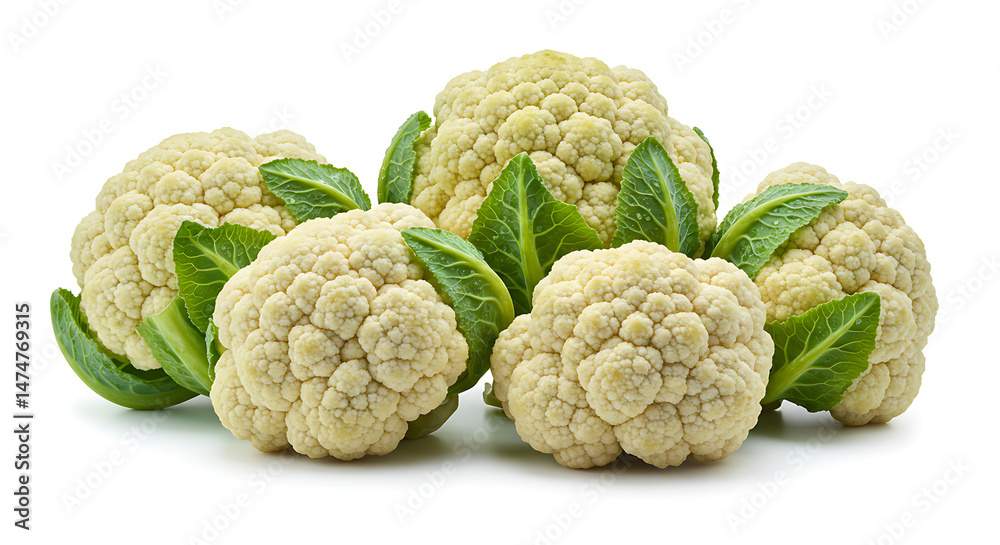 Fototapeta premium group of cauliflower with water drops with studio lighting isolated on a white background
