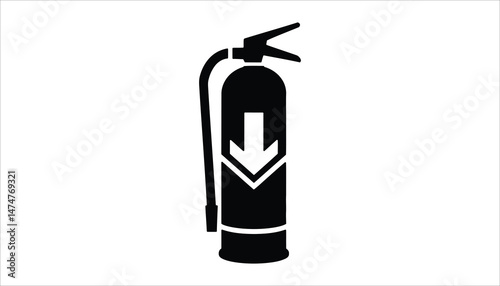 Fire Extinguisher Icon with Downward Arrow and Hose, Emergency Safety Symbol