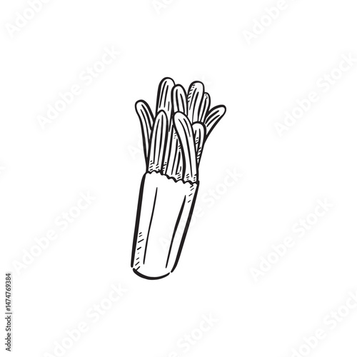 Churros in a paper holder. Hand drawn in black and white. 
